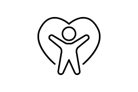 A wellness symbol, such as a person with raised arms or a heartbeat line